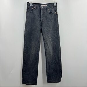 Levi’s Ribcage Straight Ankle Jeans 26 Gray Black Super High Rise Button Fly